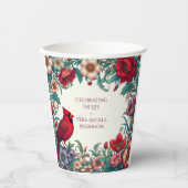 赤（鳥）ショウジョウコウカンチョウお祝い生涯葬儀記念碑 紙コップ (正面)