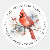 赤（鳥）ショウジョウコウカンチョウの水の色クリスマス差出人住所 ラウンドシール (正面)