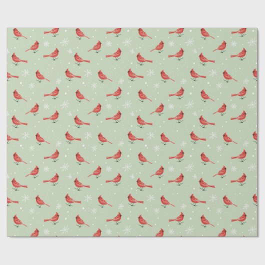 赤(鳥)ショウジョウコウカンチョウの鳥と白の雪の結晶オングリーン ラッピングペーパー (フラット)