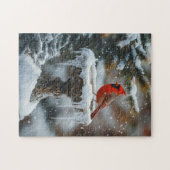 赤（鳥）ショウジョウコウカンチョウの鳥凍っていがバードアート ジグソーパズル (横)