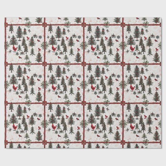 赤(鳥)ショウジョウコウカンチョウクリスマスツリーパターン ラッピングペーパー (フラット)
