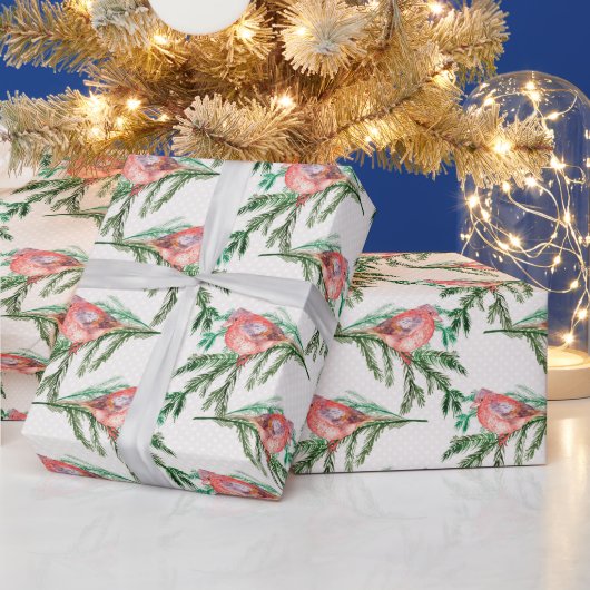 赤（鳥）ショウジョウコウカンチョウクリスマスバード ラッピングペーパー (クリスマス)