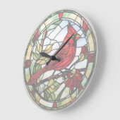 赤（鳥）ショウジョウコウカンチョウステンドグラス木版鳥時計 ラージ壁時計 (傾斜)