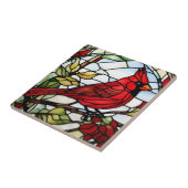 赤(鳥)ショウジョウコウカンチョウステンドグラス木版鳥 タイル (側面)