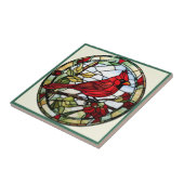 赤(鳥)ショウジョウコウカンチョウステンドグラス木版鳥 タイル (側面)