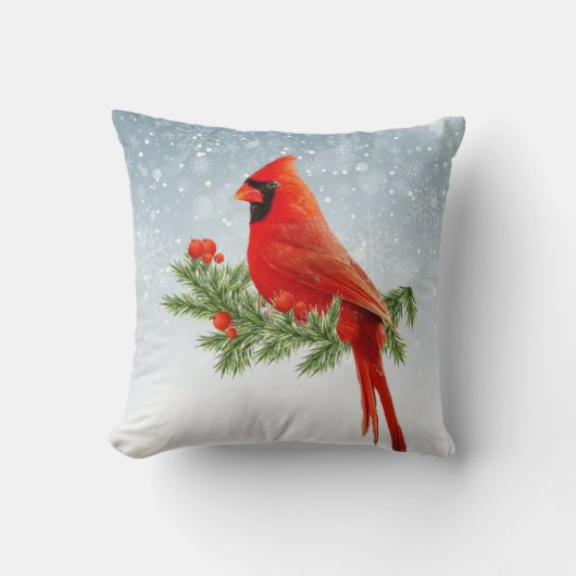 赤（鳥）ショウジョウコウカンチョウバードメリークリスマスピロー クッション (正面)
