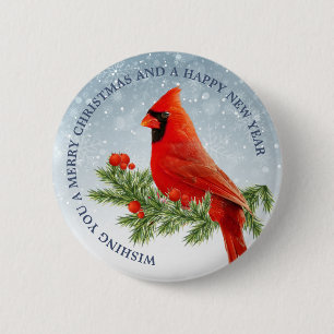 赤(鳥)ショウジョウコウカンチョウバードメリークリスマスボタン 缶バッジ