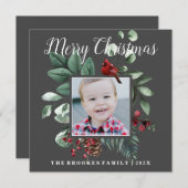 赤（鳥）ショウジョウコウカンチョウフローラメリークリスマスフォトカード (正面/裏面)