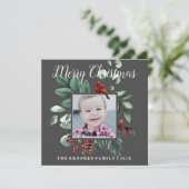 赤（鳥）ショウジョウコウカンチョウフローラメリークリスマスフォトカード (スタンド正面)