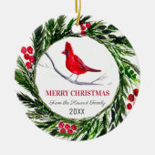 赤（鳥）ショウジョウコウカンチョウメリークリスマスバードウィンター セラミックオーナメント (正面)