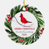 赤（鳥）ショウジョウコウカンチョウメリークリスマスバードウィンター セラミックオーナメント (裏面)