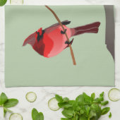 赤(鳥)ショウジョウコウカンチョウ冬の鳥 キッチンタオル (折り畳み)