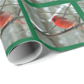 赤（鳥）ショウジョウコウカンチョウ冬(縁ど緑)ラッピング紙 ラッピングペーパー (ロールコーナー)