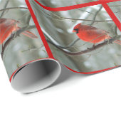 赤（鳥）ショウジョウコウカンチョウ冬（赤）ラッ縁どピング紙 ラッピングペーパー (ロールコーナー)