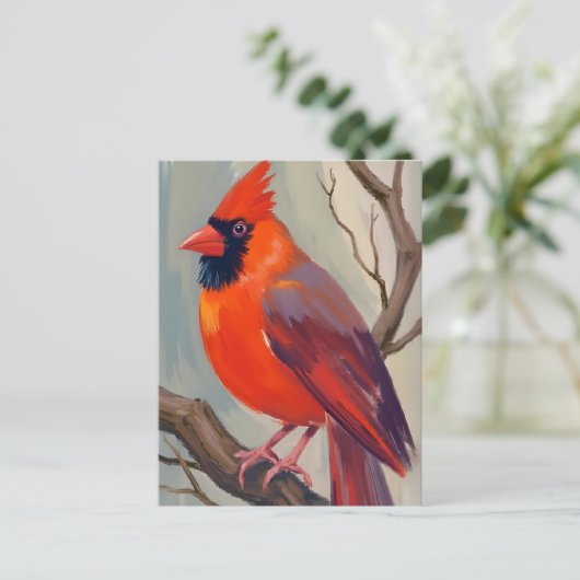 赤(鳥)ショウジョウコウカンチョウ水絵を描色 ポストカード (スタンド正面)