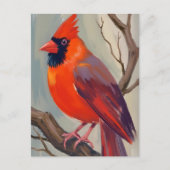 赤(鳥)ショウジョウコウカンチョウ水絵を描色 ポストカード (正面)