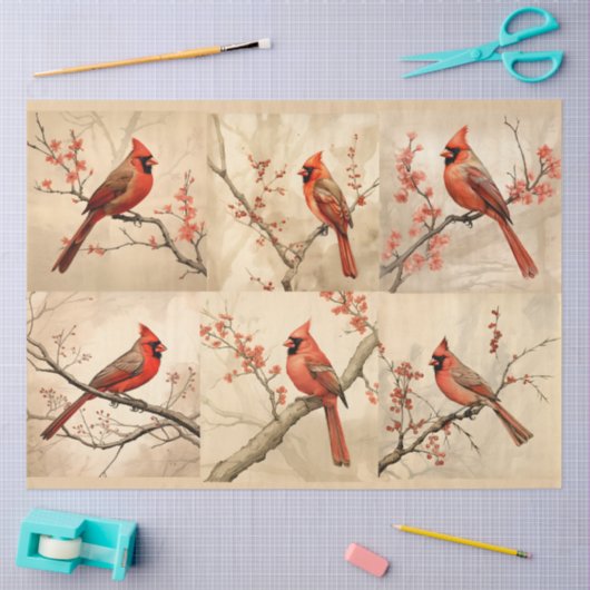 赤(鳥)ショウジョウコウカンチョウ系デザイン1 薄葉紙 (クラフト)