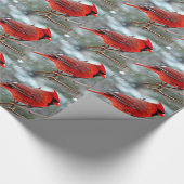 赤（鳥）ショウジョウコウカンチョウ雪の冬の日 ラッピングペーパー (角)