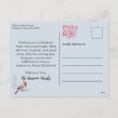 赤（鳥）ショウジョウコウカンチョウ雪の冬の風景クリスマス シーズンポストカード (裏面)