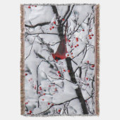 赤(鳥)ショウジョウコウカンチョウ雪の木の写真 スローブランケット (正面縦)
