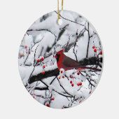 赤（鳥）ショウジョウコウカンチョウ雪の木の写真 セラミックオーナメント (左)
