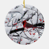 赤（鳥）ショウジョウコウカンチョウ雪の木の写真 セラミックオーナメント (裏面)