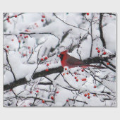 赤（鳥）ショウジョウコウカンチョウ雪の木の写真 ラッピングペーパー (フラット)