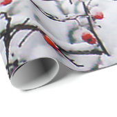 赤（鳥）ショウジョウコウカンチョウ雪の木の写真 ラッピングペーパー (ロールコーナー)