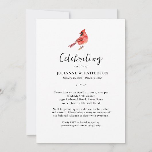 赤(鳥)ショウジョウコウカンチョウ鳥お祝いの写真 招待状 (正面)