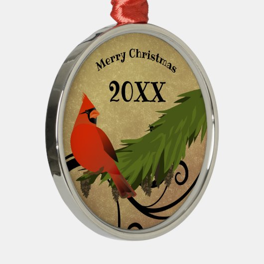 赤（鳥）ショウジョウコウカンチョウ鳥のパーソナライズされたクリスマスオーナメント メタルオーナメント (右)