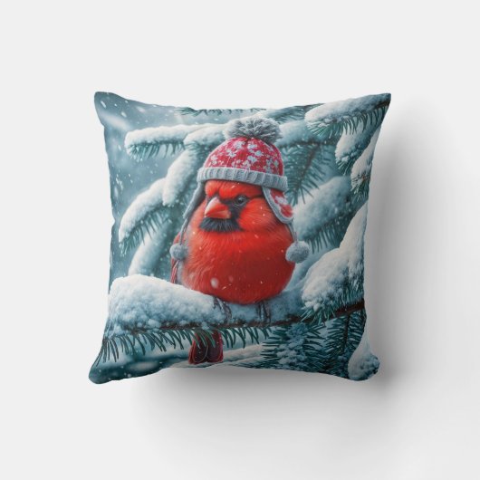 赤(鳥)ショウジョウコウカンチョウ鳥の冬の帽子をかぶる クッション (裏面)
