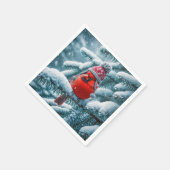 赤（鳥）ショウジョウコウカンチョウ鳥の冬の帽子をかぶる スタンダードカクテルナプキン (角)