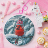 赤（鳥）ショウジョウコウカンチョウ鳥の冬の帽子をかぶる ペーパープレート (パーティー)