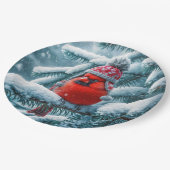 赤（鳥）ショウジョウコウカンチョウ鳥の冬の帽子をかぶる ペーパープレート (アングル)