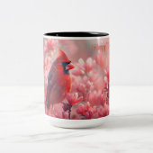 赤(鳥)ショウジョウコウカンチョウ鳥の母の日 ツートーンマグカップ (中央)