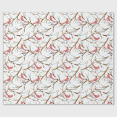 赤(鳥)ショウジョウコウカンチョウ鳥の雪の木のパターンクリスマス ラッピングペーパー (フラット)