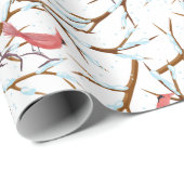 赤(鳥)ショウジョウコウカンチョウ鳥の雪の木のパターンクリスマス ラッピングペーパー (ロールコーナー)