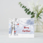 赤（鳥）ショウジョウコウカンチョウ鳥クリスマス雪の木 カード (スタンド正面)