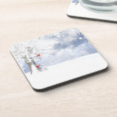 赤（鳥）ショウジョウコウカンチョウ鳥クリスマス雪の木 コースター (左側)