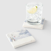 赤(鳥)ショウジョウコウカンチョウ鳥クリスマス雪の木 ストーンコースター (横)