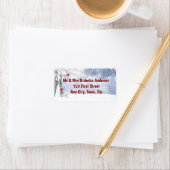 赤（鳥）ショウジョウコウカンチョウ鳥クリスマス雪の木 ラベル (インサイチュ)