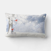 赤(鳥)ショウジョウコウカンチョウ鳥クリスマス雪の木 ランバークッション (裏面)