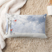 赤(鳥)ショウジョウコウカンチョウ鳥クリスマス雪の木 ランバークッション (ブランケット)