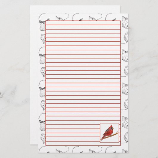 赤(鳥)ショウジョウコウカンチョウ鳥並み文房具紙 便箋 (正面/裏面)