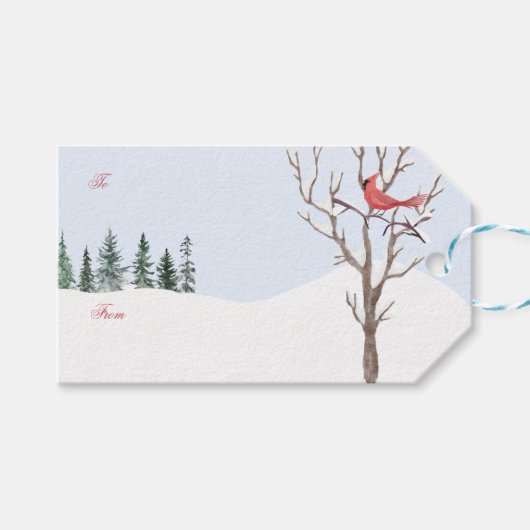 赤（鳥）ショウジョウコウカンチョウ鳥冬の雪クリスマスギフトラベル ギフトタグ (正面(横))