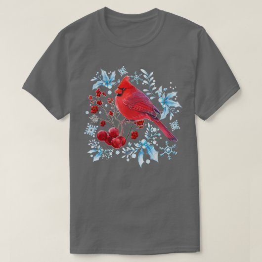 赤（鳥）ショウジョウコウカンチョウ鳥愛好家バードウォッチングクリスマスビ Tシャツ (デザイン正面)