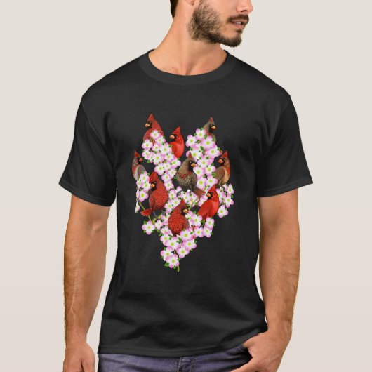 赤(鳥)ショウジョウコウカンチョウ鳥観察 Tシャツ (正面)
