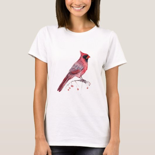 赤（鳥）ショウジョウコウカンチョウ鳥 Tシャツ (正面)
