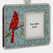 赤（鳥）ショウジョウコウカンチョウ、クリスマスの鳥 シルバープレートフレームオーナメント (右)