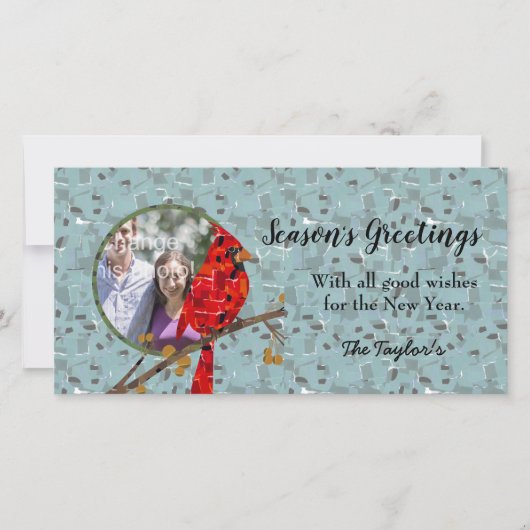 赤（鳥）ショウジョウコウカンチョウ、クリスマスの鳥 シーズンカード (正面)